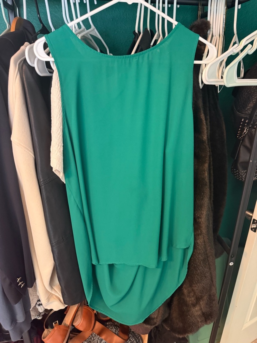 Lily White Teal Green Sleeveless Blouse